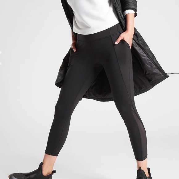 Athleta Pants - Athleta Lightning 7/8 Black Mesh Panel Tights